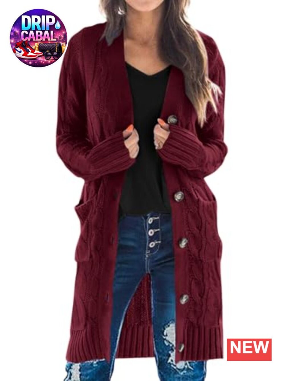 Womens Cable Knit Button Down Long Cardigan Sweater with Pockets Winter Cozy